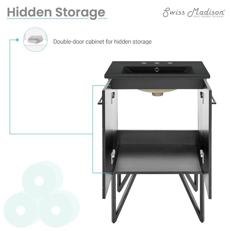 Annecy 24 in. Phantom Black Bathroom Vanity with 3-Hole Ceramic Sink Top image number 1