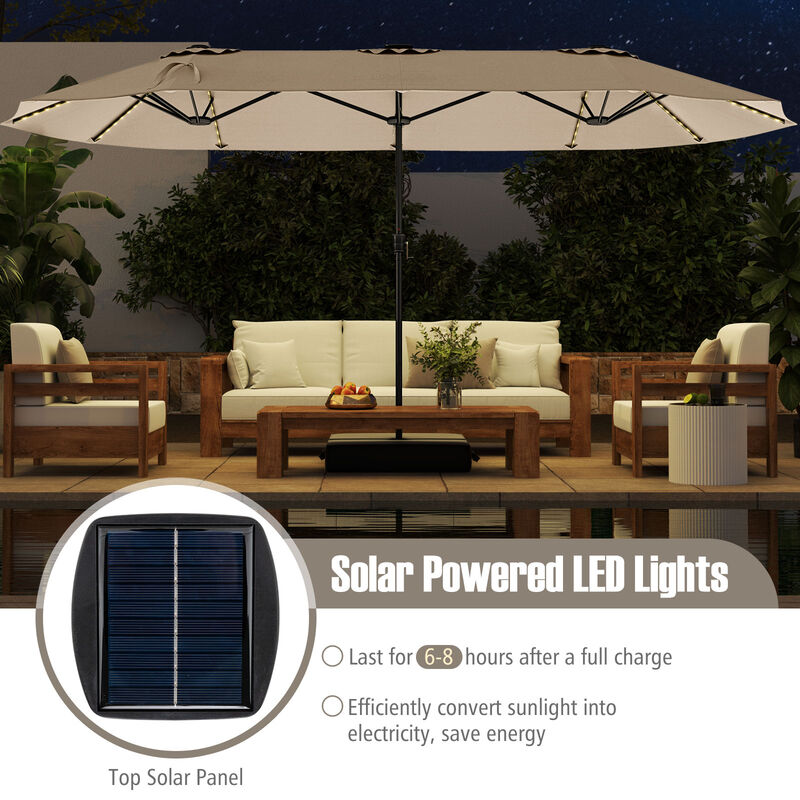 Extra-Large Patio Umbrella with LED Solar Lights and Crank Handle