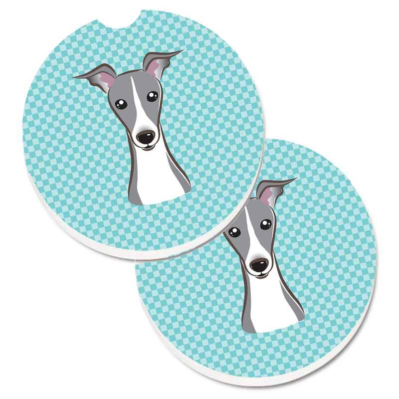 Caroline's Treasures Checkerboard Blue Italian Greyhound Set of 2 Cup Holder Car Coasters BB1174CARC, 2.56, Multicolor