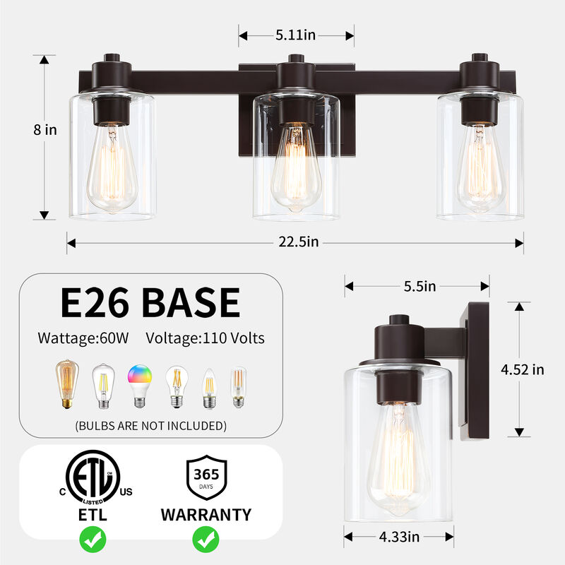 22" Modern 3-Light Dimmable Indoor Wall Sconce image number 2
