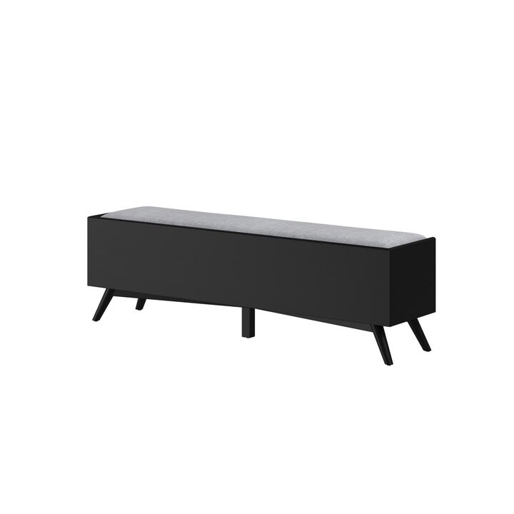 Bench with Fabric Padded Seat and 2 Drawers, Black-Benzara