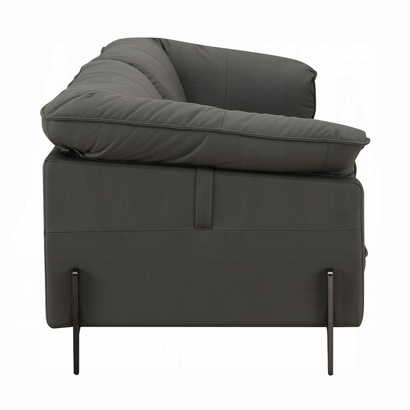 Semi Loveseat, Box Edge Design, Black Top Grain Leather, 69 Inch