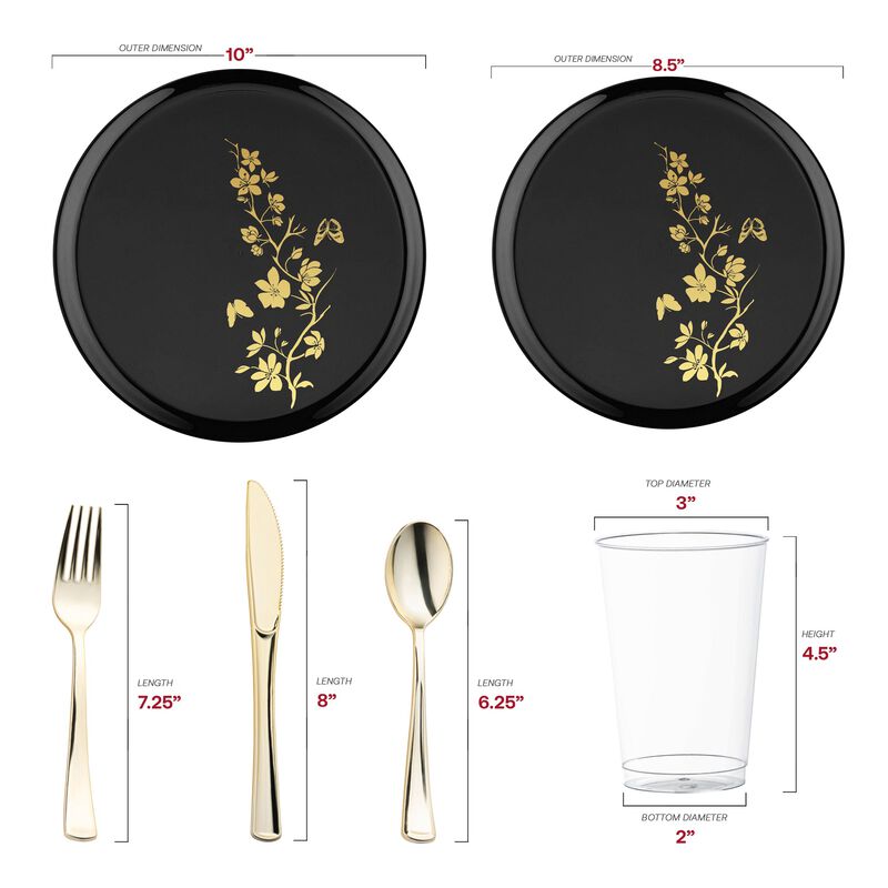 Black with Gold Floral Plastic Wedding Value Set (30 Sets) image number 2