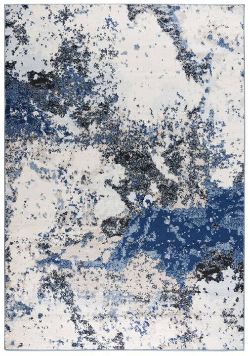 HomeRoots 5' X 7' Blue Black Beige And Ivory Abstract Area Rug