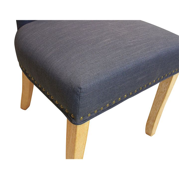 Transitional Jill Side Chair In Blue Weave Fabric in Natural 2-Piece Set