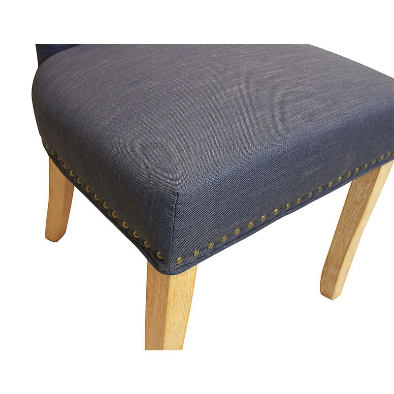 Transitional Jill Side Chair In Blue Weave Fabric in Natural 2-Piece Set