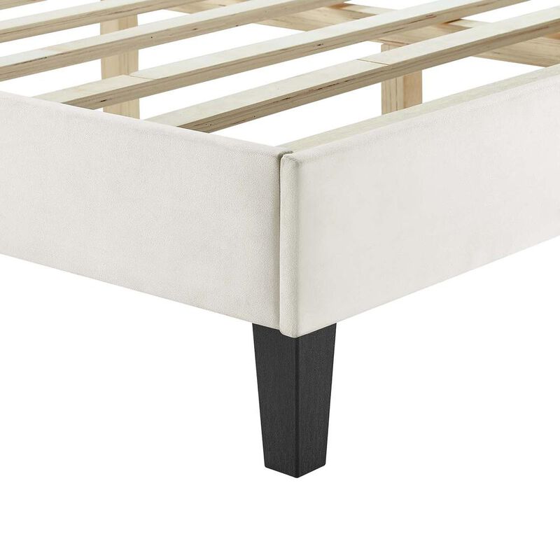 Modway Zahra Channel Tufted Performance Velvet Twin Platform Bed in White image number 8