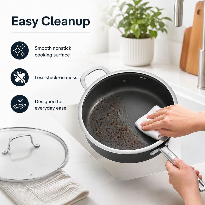 Alva Maestro Nonstick Ceramic Saute Pan with Glass Lid 4Qt. - Easy to Clean, Oven Safe and Made without PFAS, PFOA & PTFE - Induction and All Stovetop Compatible with Even Heat Distribution image number 5