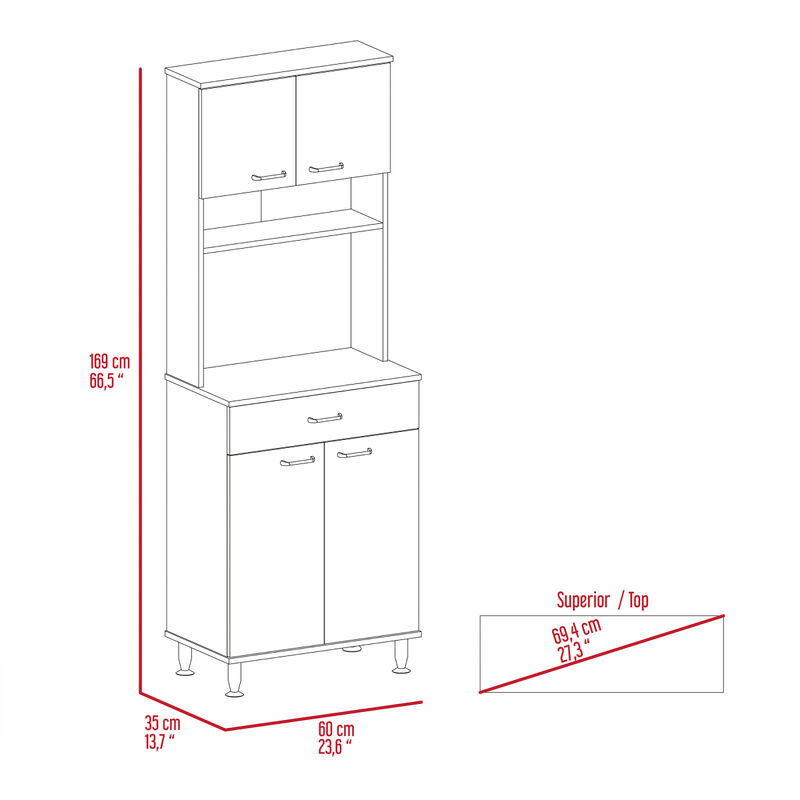 Santa Maria 1-Drawer 1-Shelf Area Pantry with Adjustable Metal Legs Light Oak