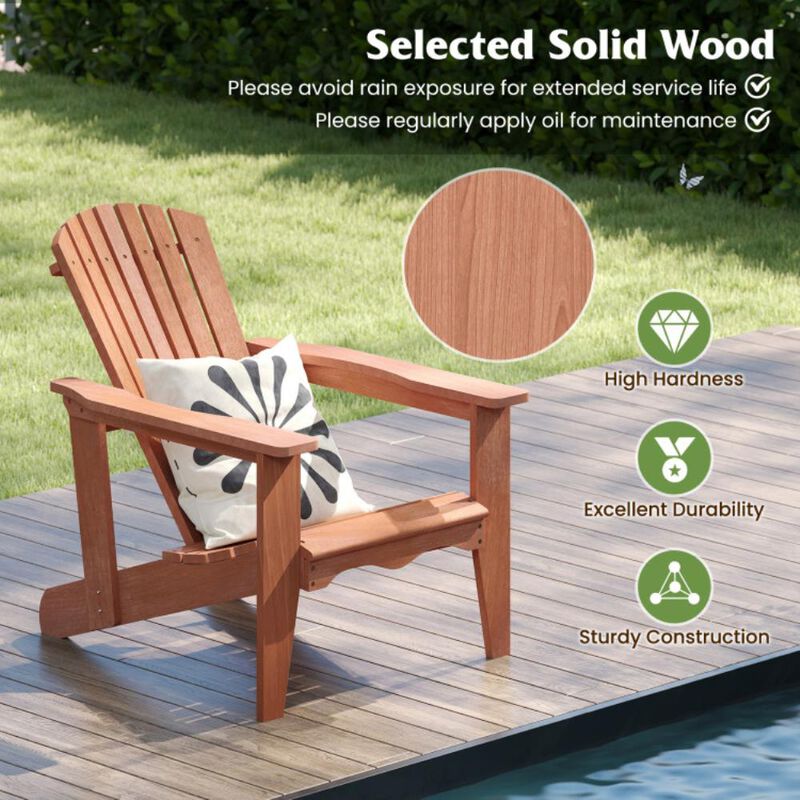 Hivvago Solid Wood Adirondack Chair with High  Backrest and Wide Armrests