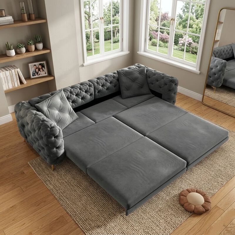 Whisen 97.7" 4-Seat Convertible Sleeper Sofa, Velvet 3-in-1 with Ottoman for Apartment Office image number 1