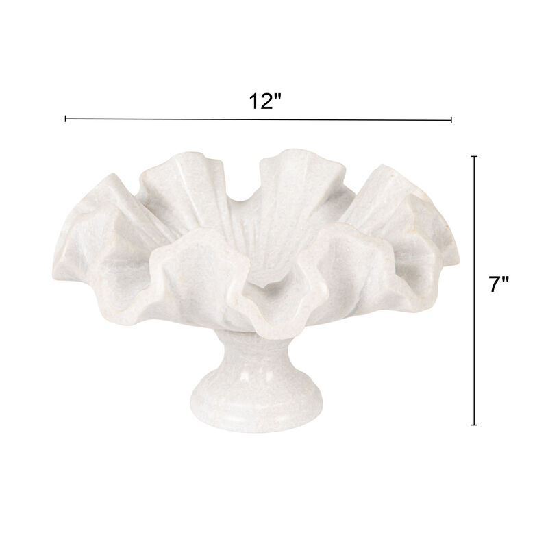 Marble Ruffled Pedestal Bowl, White image number 2