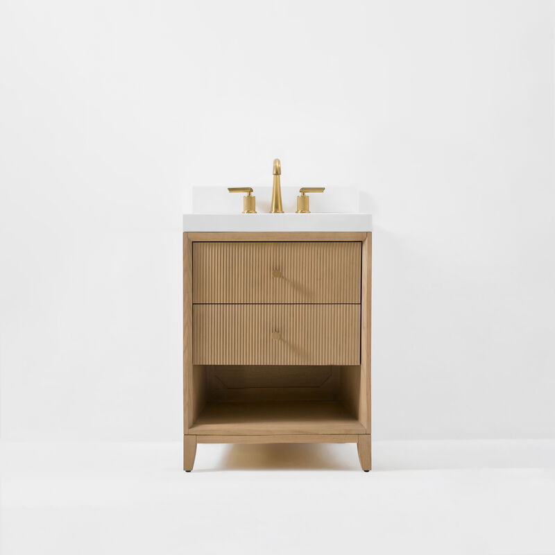 Momo 24 in. Oak Bath Vanity Set with White Quartz Vanity Top and White Undermount Basin