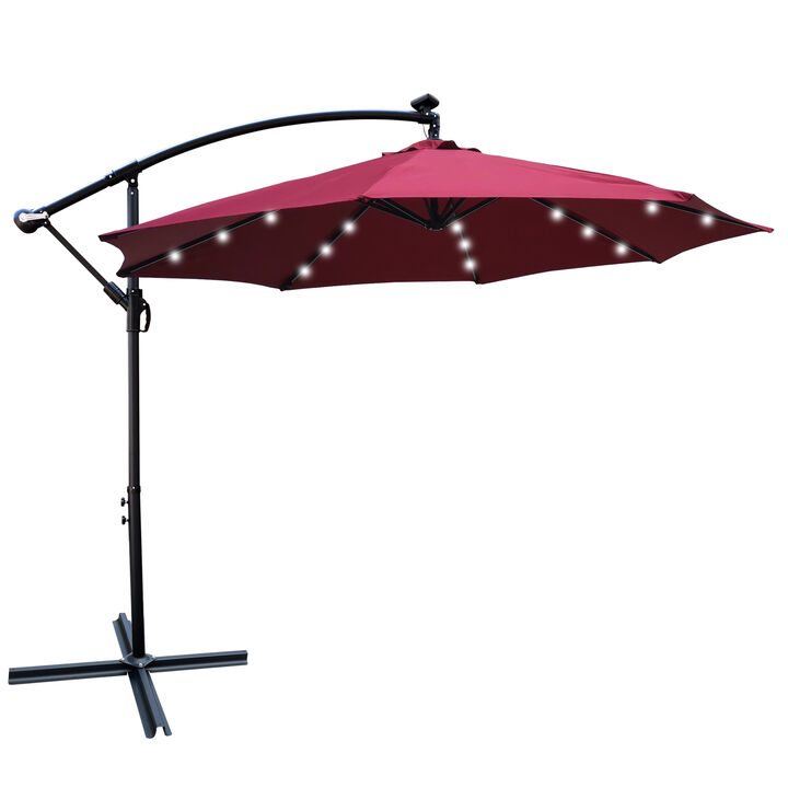 Streamdale 10ft LED Solar Patio Umbrella with Crank and Cross Base