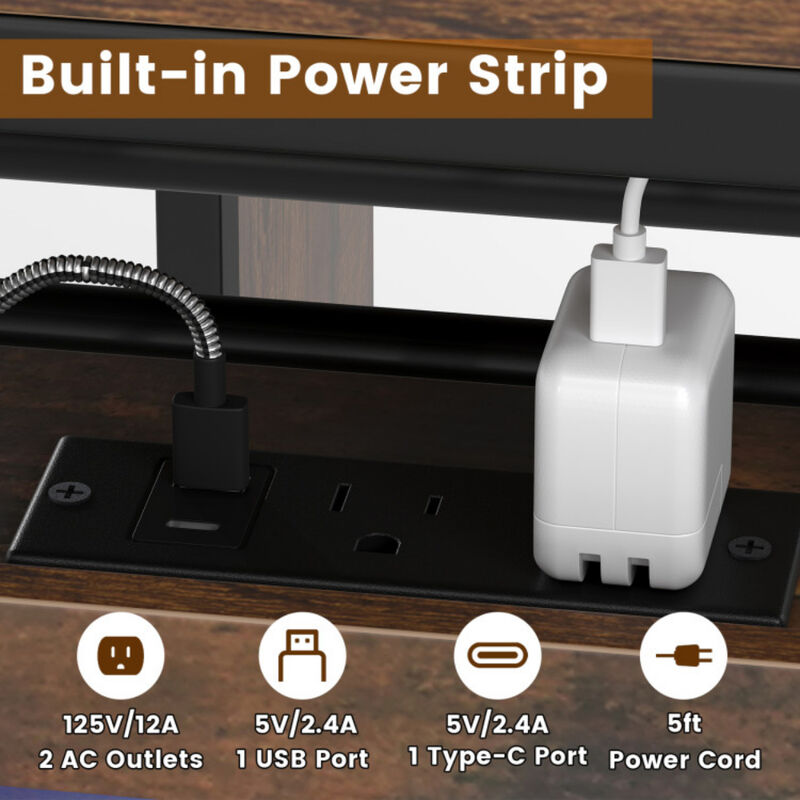 Rustic Brown Bar Table with Built in Charging Station and LED Light image number 5