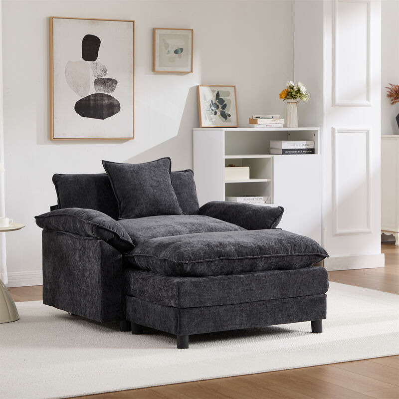 44.5 Inch Modern Chenille Accent Chair with Ottoman, Single Upholstered Reading Armchair image number 2