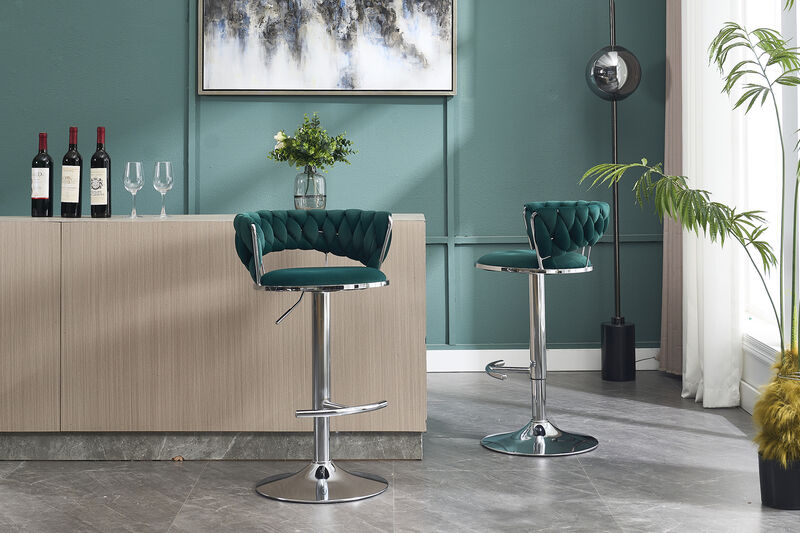 Modern Adjustable Bar Stools &ndash; Set of 2 Velvet Swivel Chairs For Indoor Bar