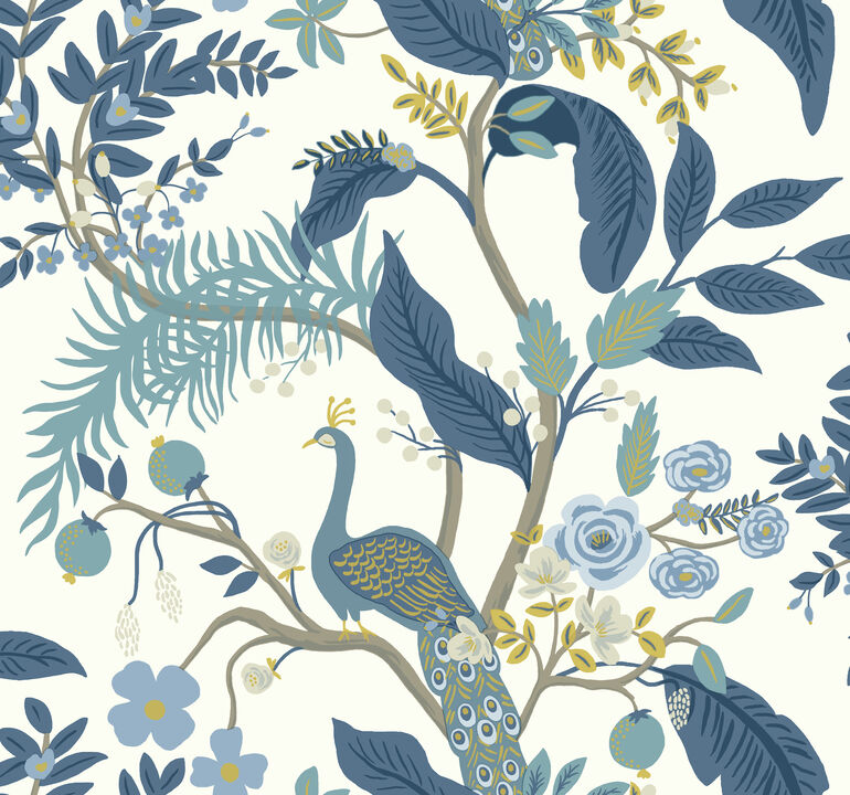 Peacock Blue & White Wallpaper