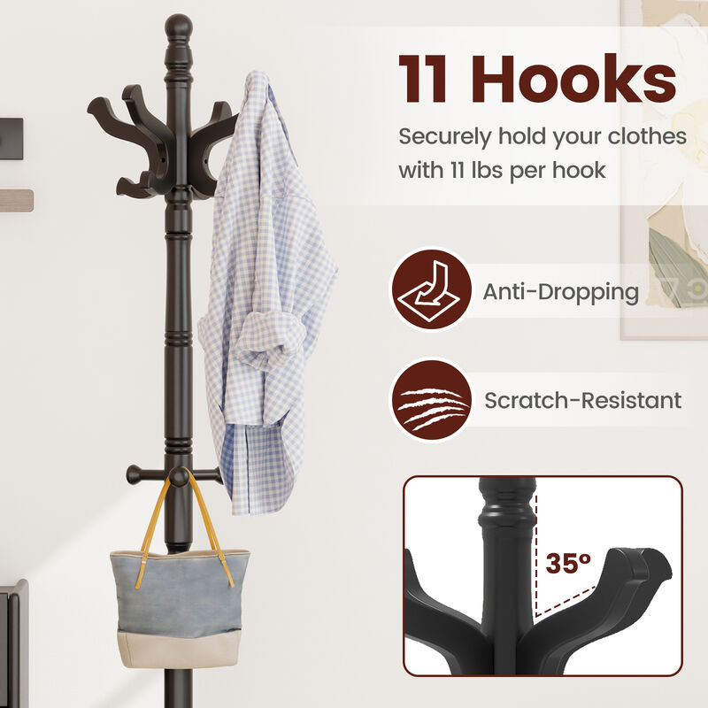 Entryway Hall Tree &ndash; Solid Wood with 11 Hooks and 3 Height Options image number 5
