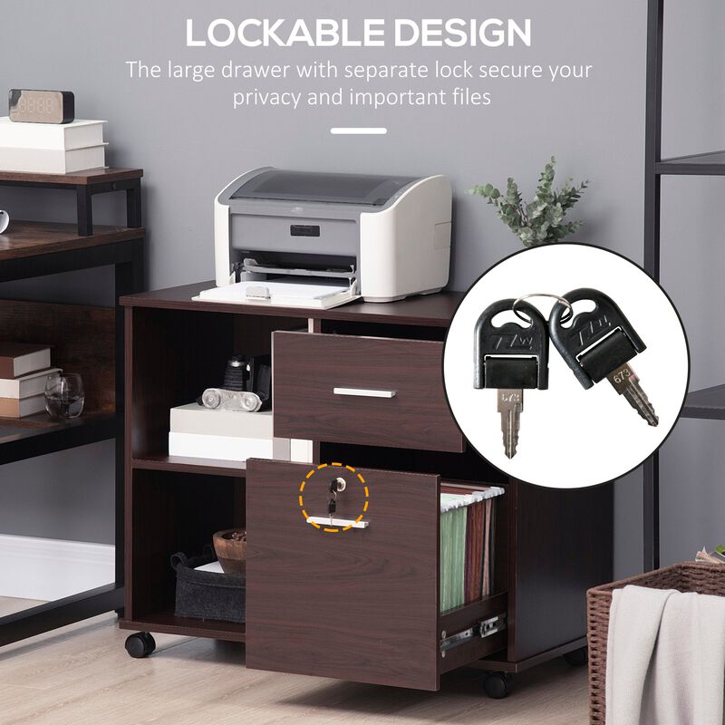 Walnut Mobile Storage: Lateral File Cabinet with Wheels & Open Shelves image number 5