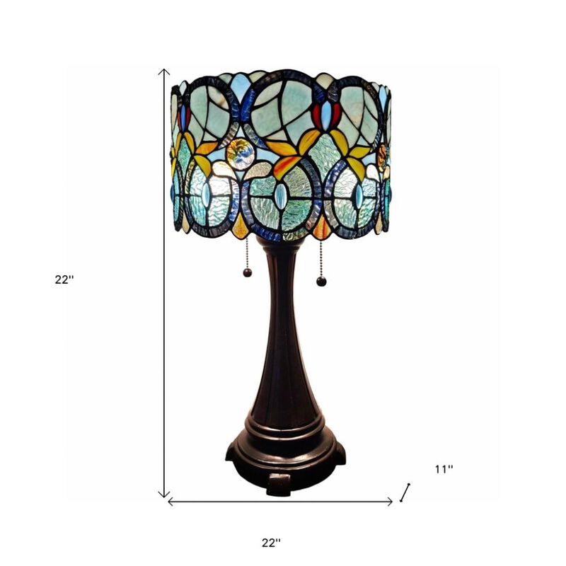 Hivvago 22" Dark Brown Metal Two Light Candlestick Table Lamp With Green Shade