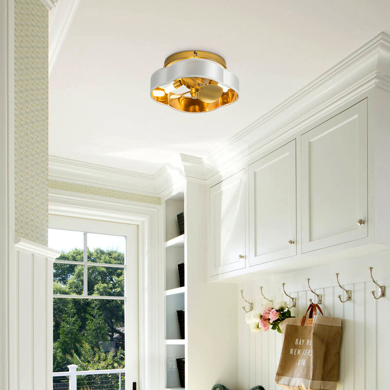 13" Gold Flush Mount Ceiling Fan with LED Light and Remote