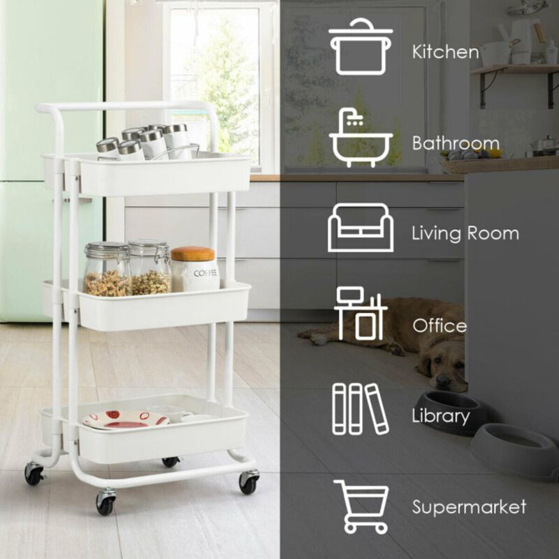 Hivvago 3-Tier Utility Cart Storage Rolling Cart with Casters