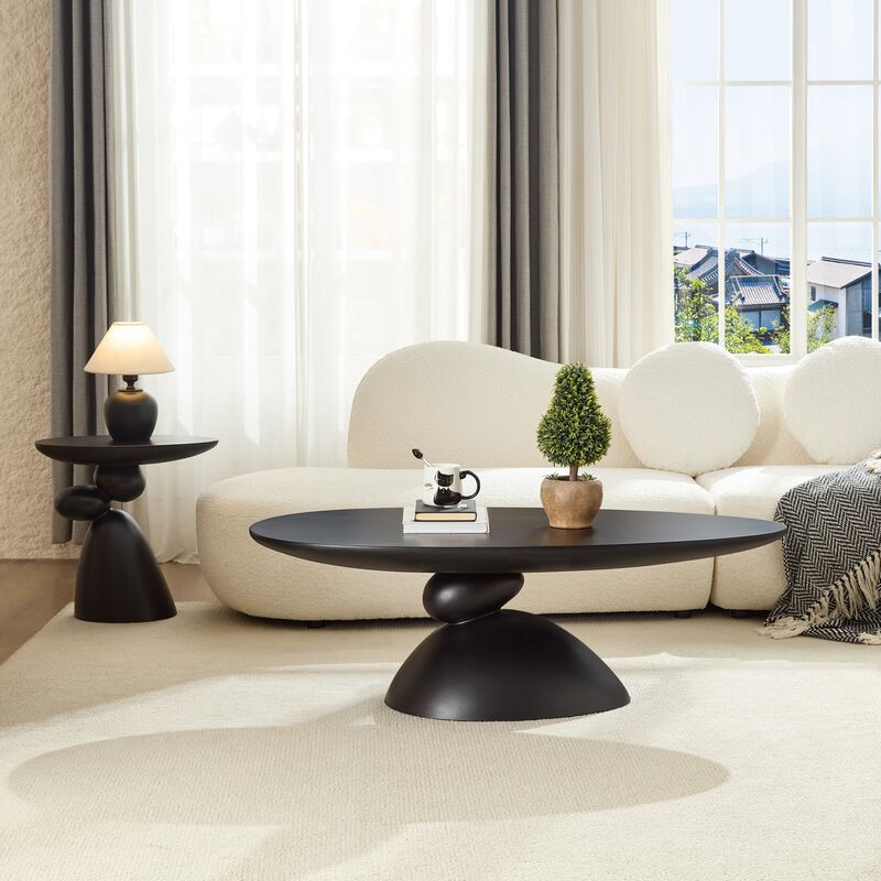 Glibop Lucky Stone-shaped Elliptical Coffee Table image number 2
