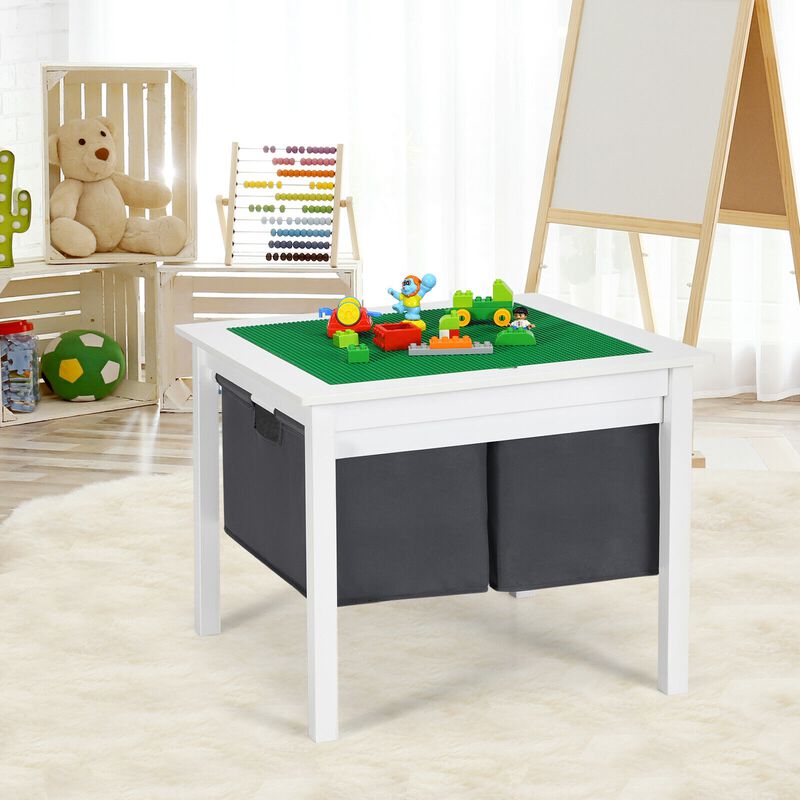 2-in-1 Kids Double-sided Activity Building Block Table with Drawers