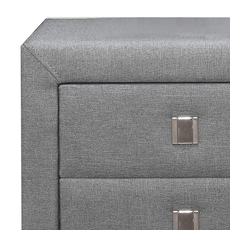 Nightstand with Single Drawer and Fabric Wrapping, Gray-Benzara
