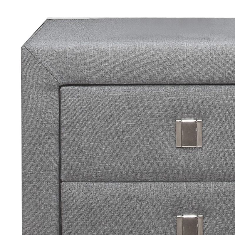 Nightstand with Single Drawer and Fabric Wrapping, Gray - Benzara
