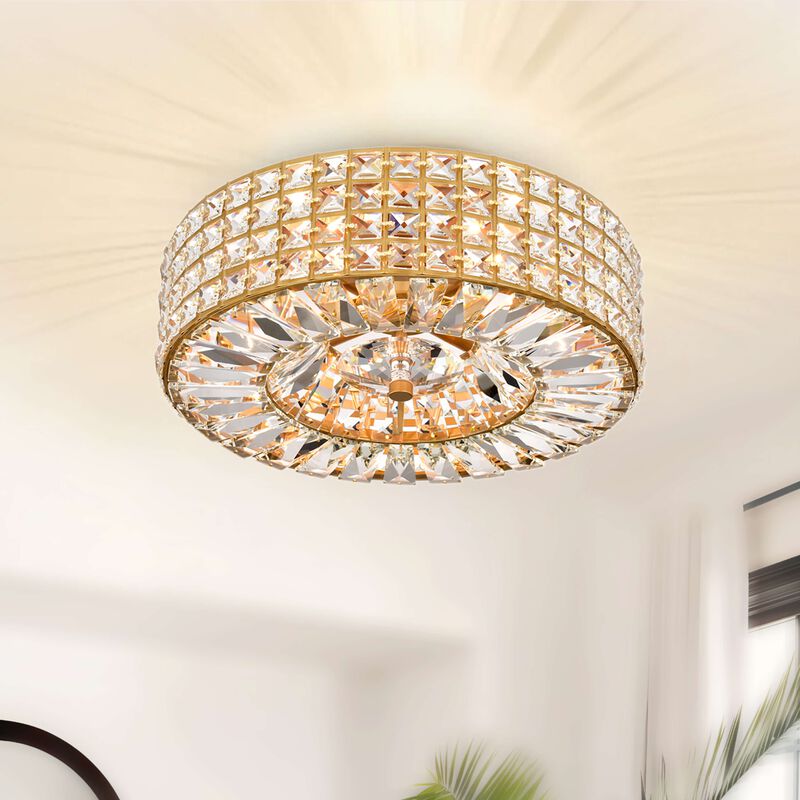 Carlota Glossy Brass 4-light Crystal and Prism Round Flush Mount image number 5