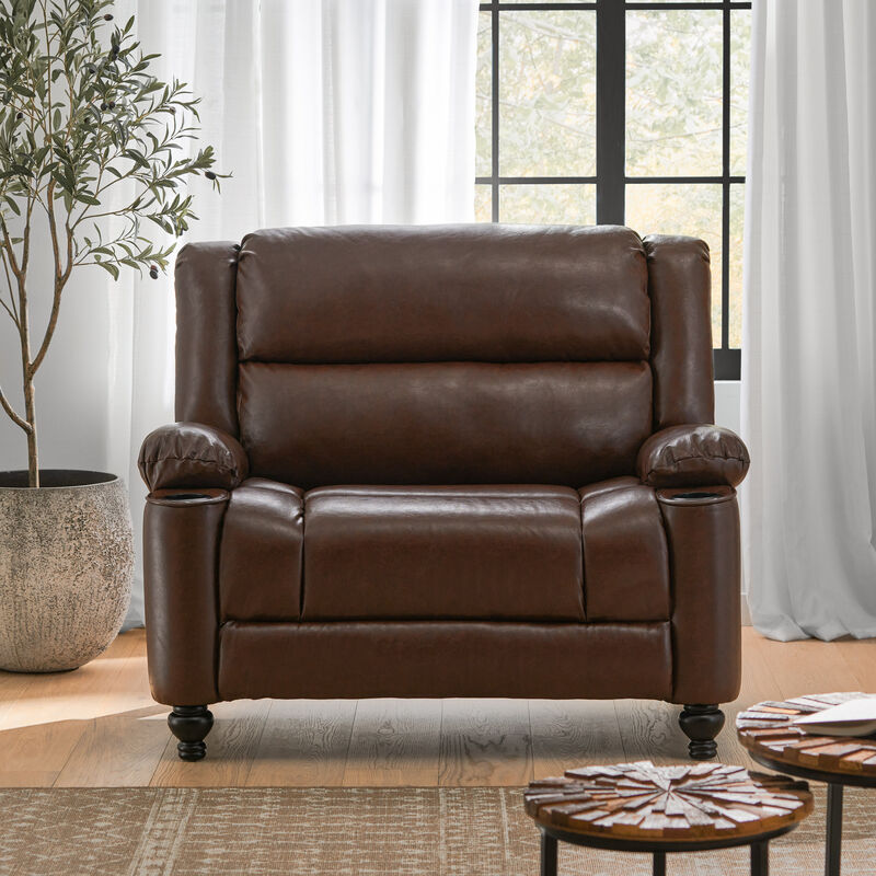 Merax Oversized Faux Leather Recliner with Dual Armrest Cup Holders & Adjustable Recline image number 2