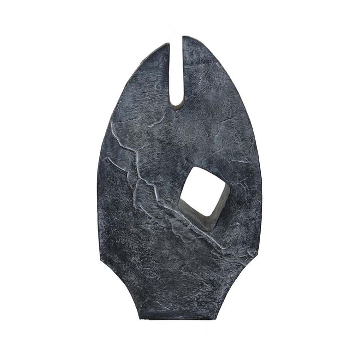 Stone Age Inspired Abstract Sculpture w Geometric Cutout, Black Resin - Benzara
