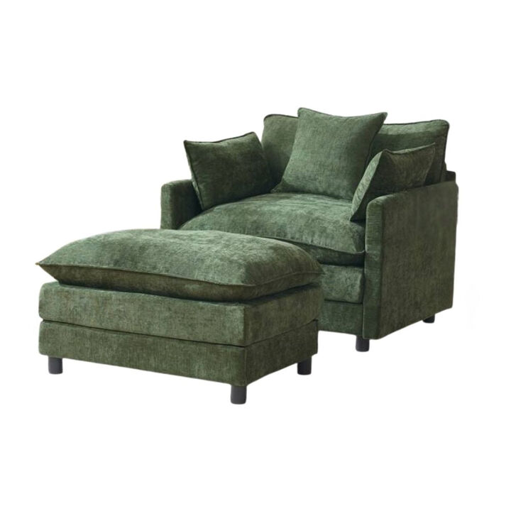 Envelor Modern Chenille 2-Seat Accent Sofa with Ottoman and Decorative Pillows