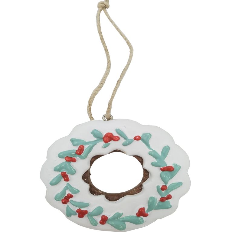 2.75" White Frosted Donut with Pine and Berry Christmas Ornament