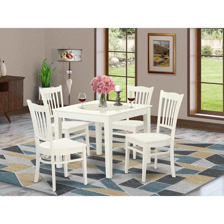 5 PC Kitchen Table and 4 Wood Dining Chairs in Linen White