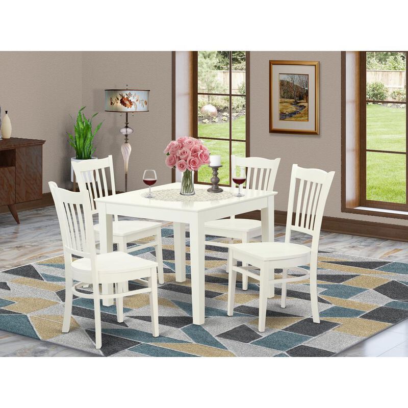 5 PC Kitchen Table and 4 Wood Dining Chairs in Linen White