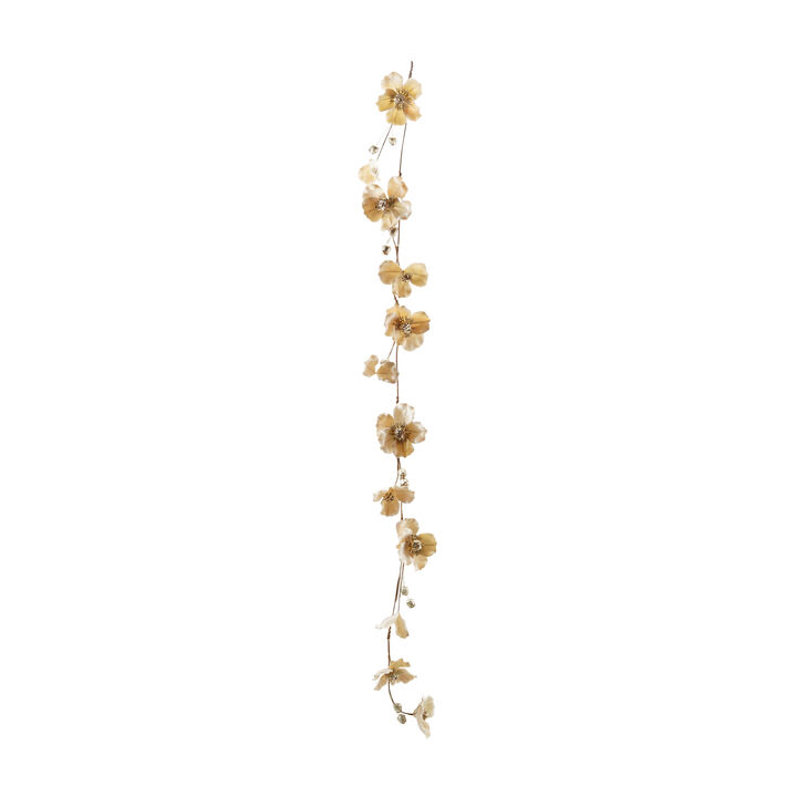 Blush Magnolia Garland with Glittered Jewels, Polyester & Iron