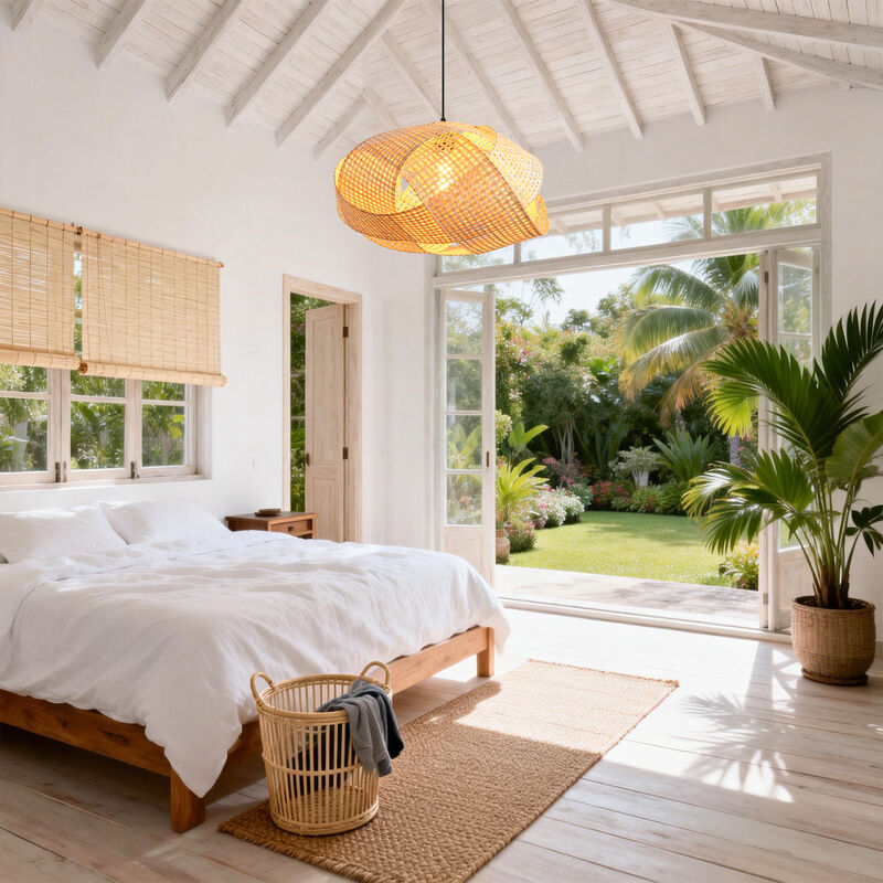 19.7" Coastal Handwoven Bamboo Natural Strap Globe Shape Pendant Light for Living Room, Dining Room and Kitchen Island image number 3