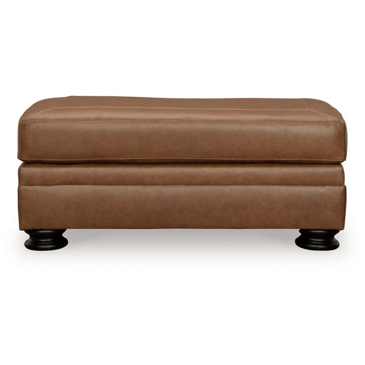 Aida 44 Inch Ottoman, Plush Cushion Top, Caramel Brown Genuine Leather - Benzara