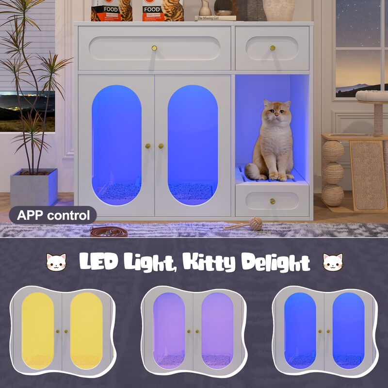 Whisen 37" Pet Furniture, Cat Litter Box Enclosure with 2 Drawers & Side Collection, MDF & Acrylic Hidden Litter Furniture End Table image number 6