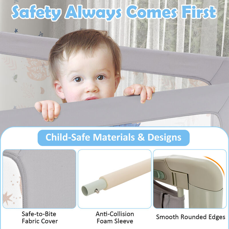 Baby Bed Guard Rail with Vertical Lifting Design and Double Lock for Kids Bed-Grey image number 6
