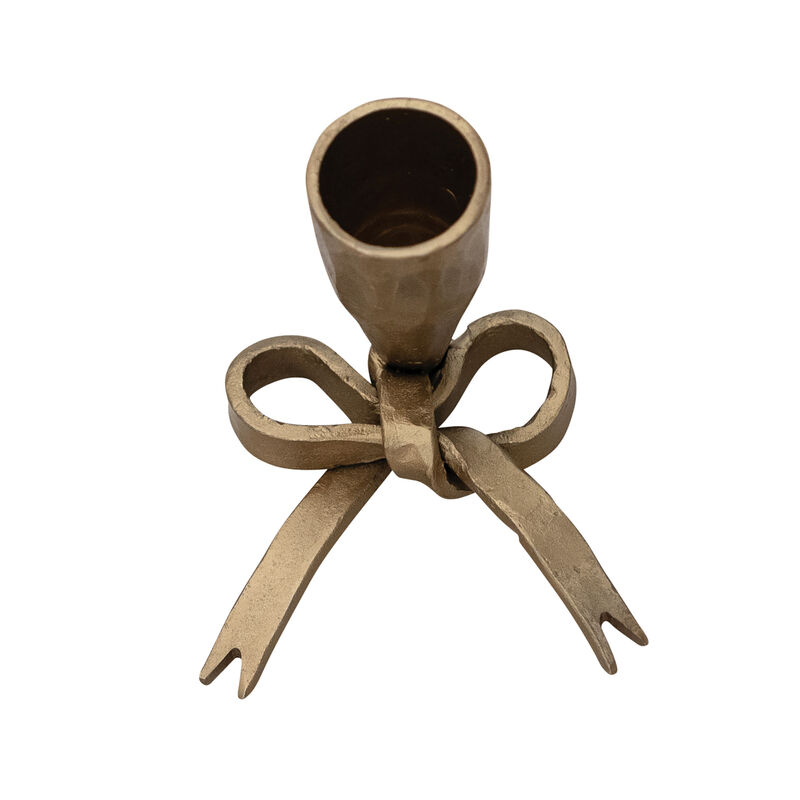 Hand-Forged Metal Bow Shaped Taper Holder, Antique Gold Finish image number 2