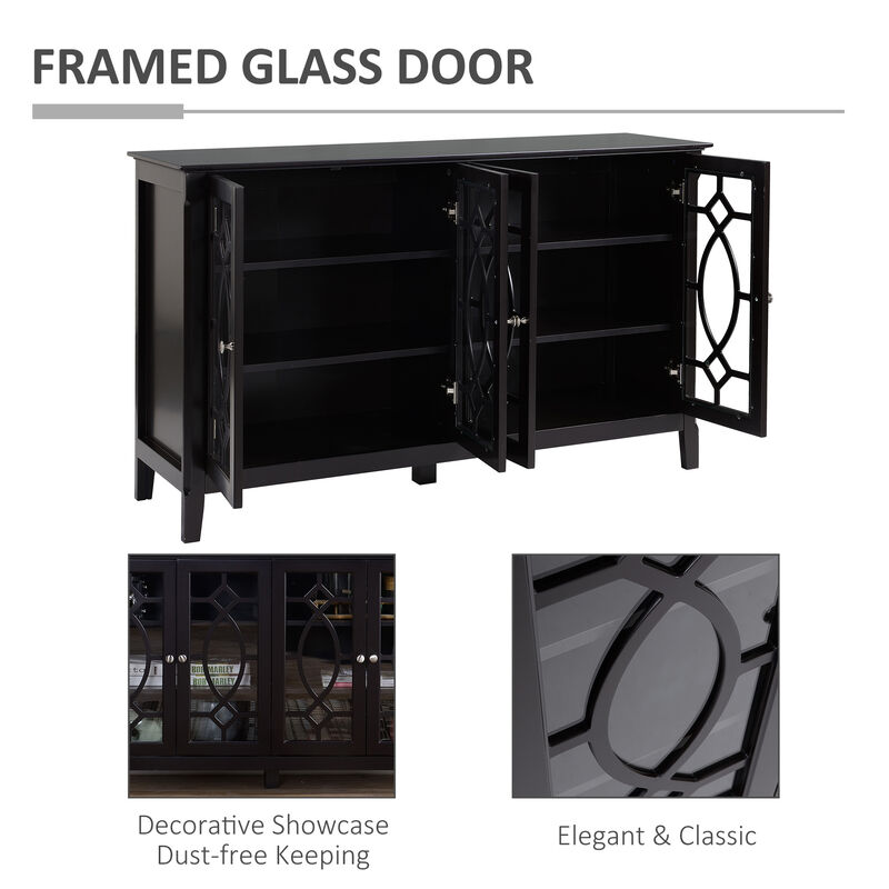 HOMCOM Sideboard Buffet Cabinet, Kitchen Storage Cabinet, Glass Door Accent Cabinet with Adjustable Shelves, Espresso
