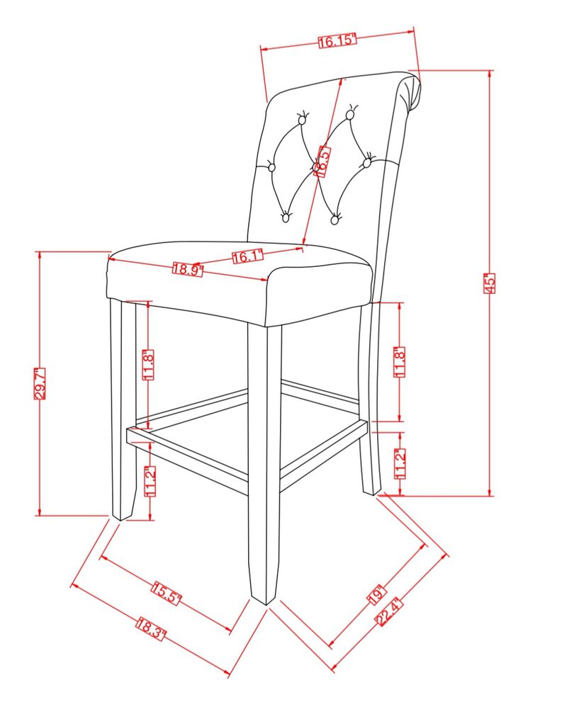 Streamdale Solid Wood Tufted Asons Barstool, Set of 2, Grey