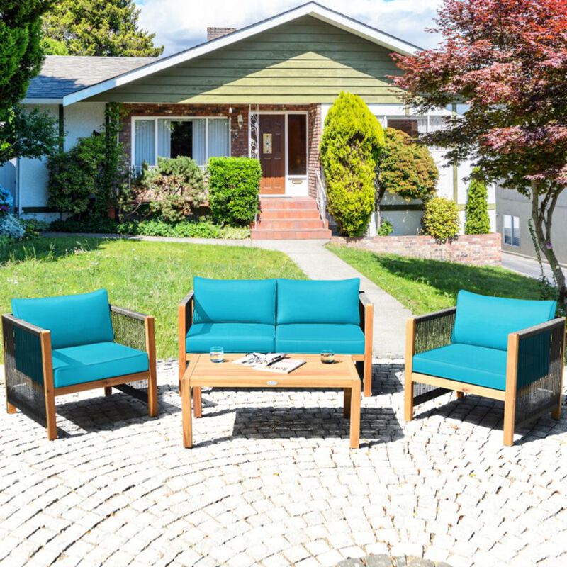 Hivvago 4 Pieces Wood Outdoor Patio Furniture Set with Cushions for Garden