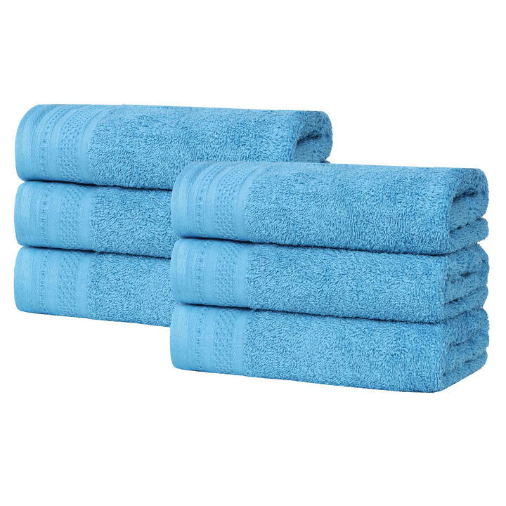 Set of 6 Cotton Waffle Border Hand Towels, Soft Absorbent Quick Dry Towels for Bathroom