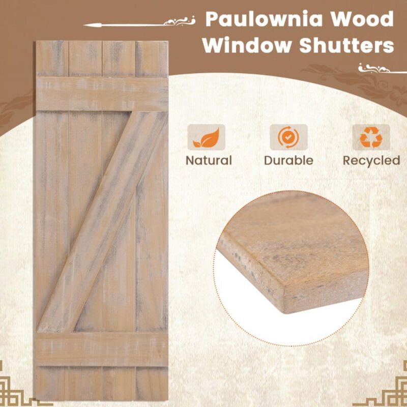 Hivvago 36 x 13 Inch Farmhouse Paulownia Wood Window Shutters Set of 2 for Windows