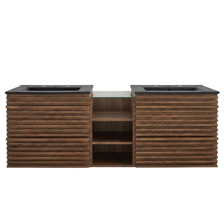 Walnut White 62-Inch Wall-Mount Double Sink Bathroom Vanity